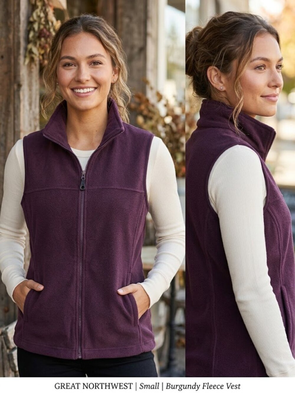 Great Northwest Clothing Company Women's Fleece Vest Burgundy Full Zip Sz Small